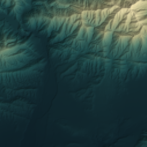 Terrain downsampled to 128 by 128 and reconstructed to the reference grid using bilinear interpolation
